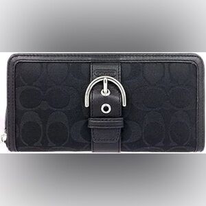 Coach 50095 Black Campbell Signature Buckle Zip Around Accordion Wallet Belo